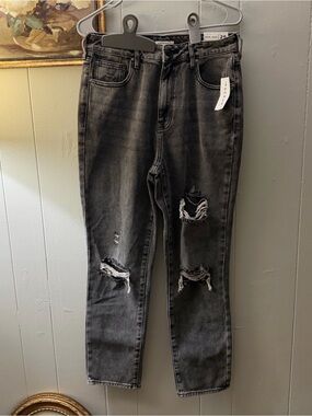 Pacsun Mom Jeans Black Distressed High Rise Rigid Denim Size 28 NWT 100% Cotton